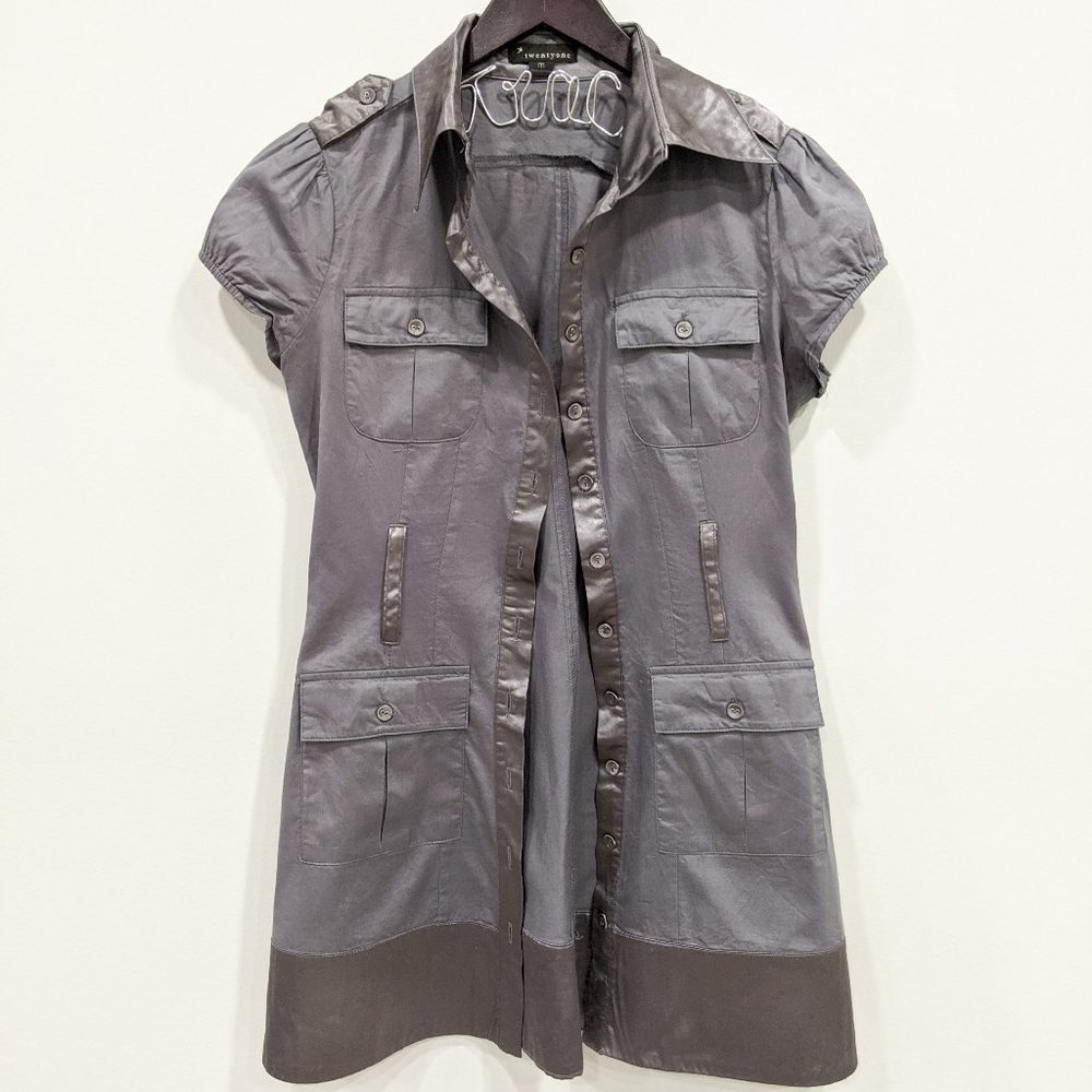 Grey button up bomber blouse